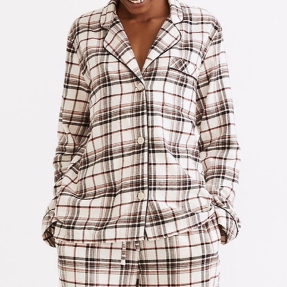 Madewell Plaid Flannel PJ Top Mens Tailored Style Button Up Pocket Sleep Shirt